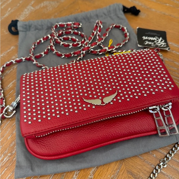 NWT Zadig & Voltaire Rock Nano Red Dotted Swiss Clutch Crossbody Bag - Picture 4 of 16